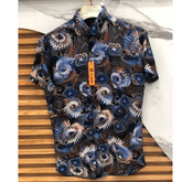 Men Light Blue All over print linen shirt